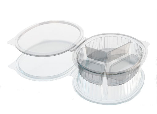 3 compartments oval boxes with hinged flat lids