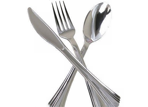 Silver plastic cutlery