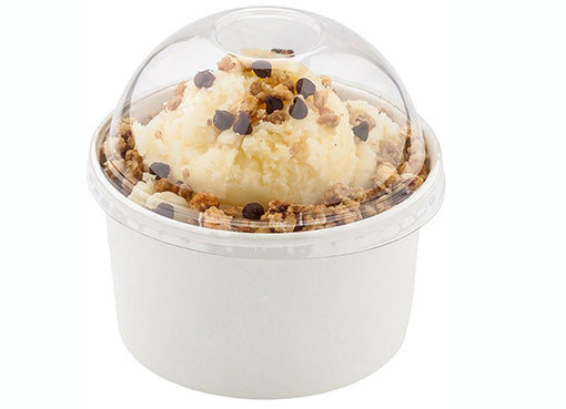White ice cream box with dome plastic lid