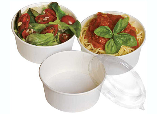 Round white bowl with plastic cover