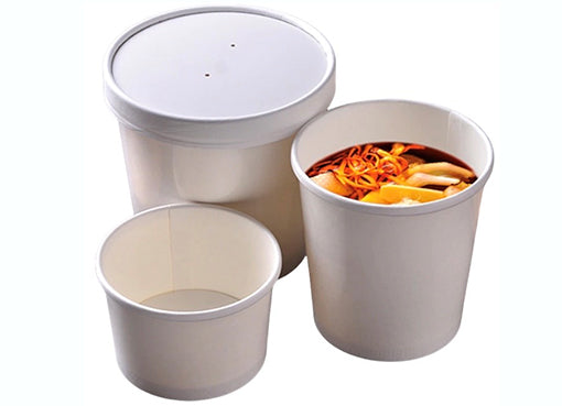 White hot & cold round carton bowl with separated cover