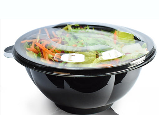 Black salad bowls PET with separated lids